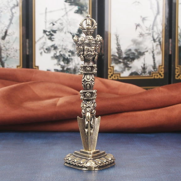 sunsanly Three Face Brass Vajra Pestle Figurine Carved Buddhism Phurba Pestle Metal Statue Sculpture Home Office Desktop Decoration Ornament