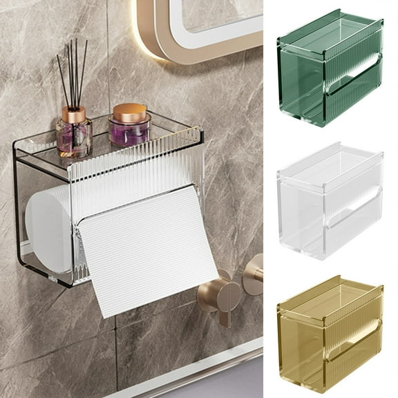 sunsanly Toilet Tissue Box Storage Organizer with Top Shelf Transparent Large Capacity Wall Mounted Paper Drawer Toilet Roll Paper Storage Rack