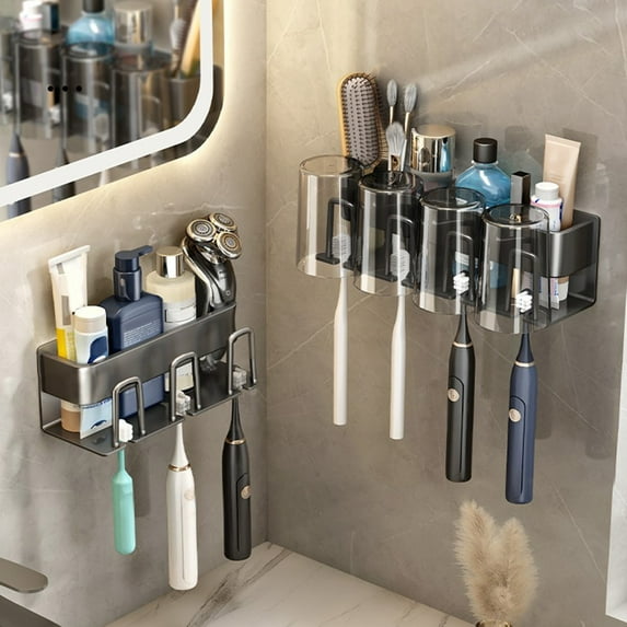 sunsanly Toothbrush Rack Wall-mounted Punch-free Easy Installation U-shaped Buckle Toothbrush Storage Space Aluminum Quick Dry Electric Toothbrush Holder Bathroom Supplies