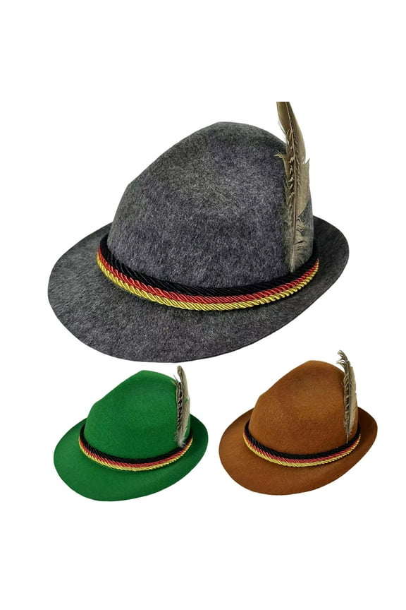 Top Hat Oktoberfest Fedora Retro Bavarian Style Unisex Cap with Feather And Rope Decor Holiday 1920s Themed Parties Cosplay Events Hat