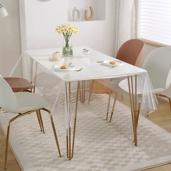sunsanly Transparent Tablecloth Water-Resistant Oil-proof Easy to Clean Rectangle Dining Kitchen PVC Clear Table Cloth