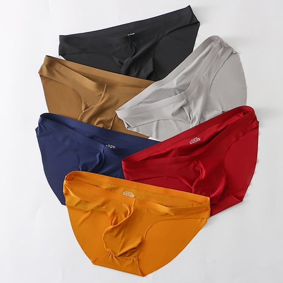 sunsanly U Convex Solid Color Seamless Men Briefs Ice Silk Mid-Waist Male Underwear