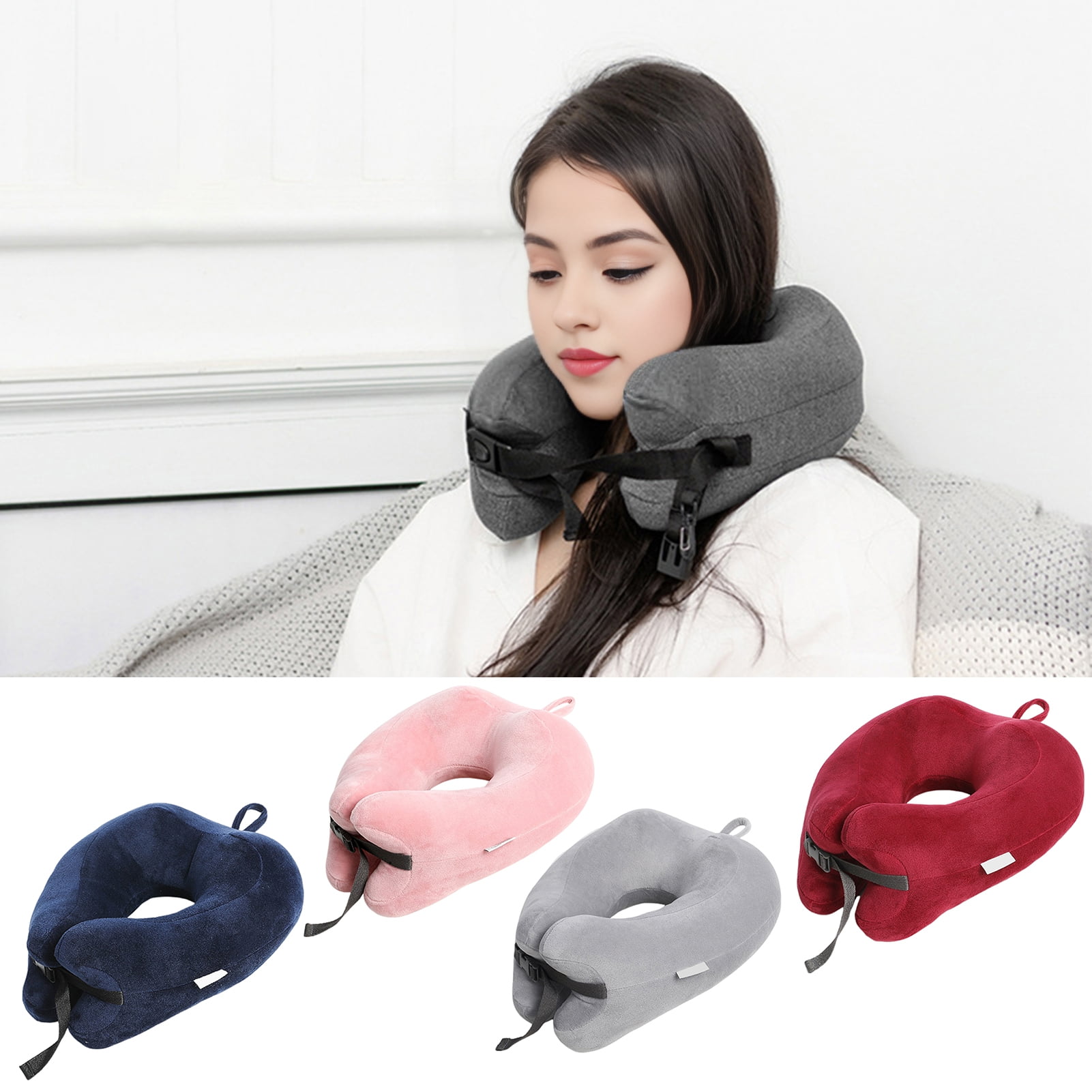 sunsanly U shaped Pillow Memory Foam Thick Elastic Slow Bounce Travel Neck Pillow Adjustable Band Pain Relief Long Flight Neck Support Office Nap Pillow Walmart