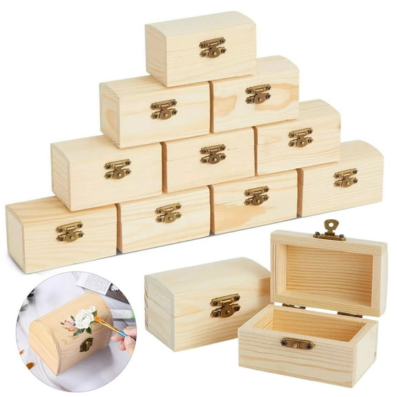 sunsanly Unfinished Wooden Box DIY Pine Wood Treasure Chest with Locking Clasp Hinged Lid Jewelry Storage Box for Family Friends
