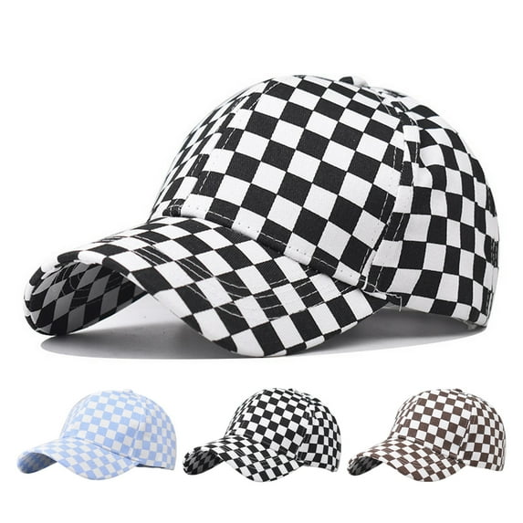 sunsanly Unisex Baseball Hat Plaid Print Color Matching Long Brim Adjustable Ponytail Hole Anti-UV Sun Protection Outdoor Sport Peaked Cap