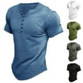 thumbnail image 1 of sunsanly V-Neck Buttons Half Placket Short Sleeve Men T-shirt Summer Solid Color Simple Tee Shirt Streetwear, 1 of 8