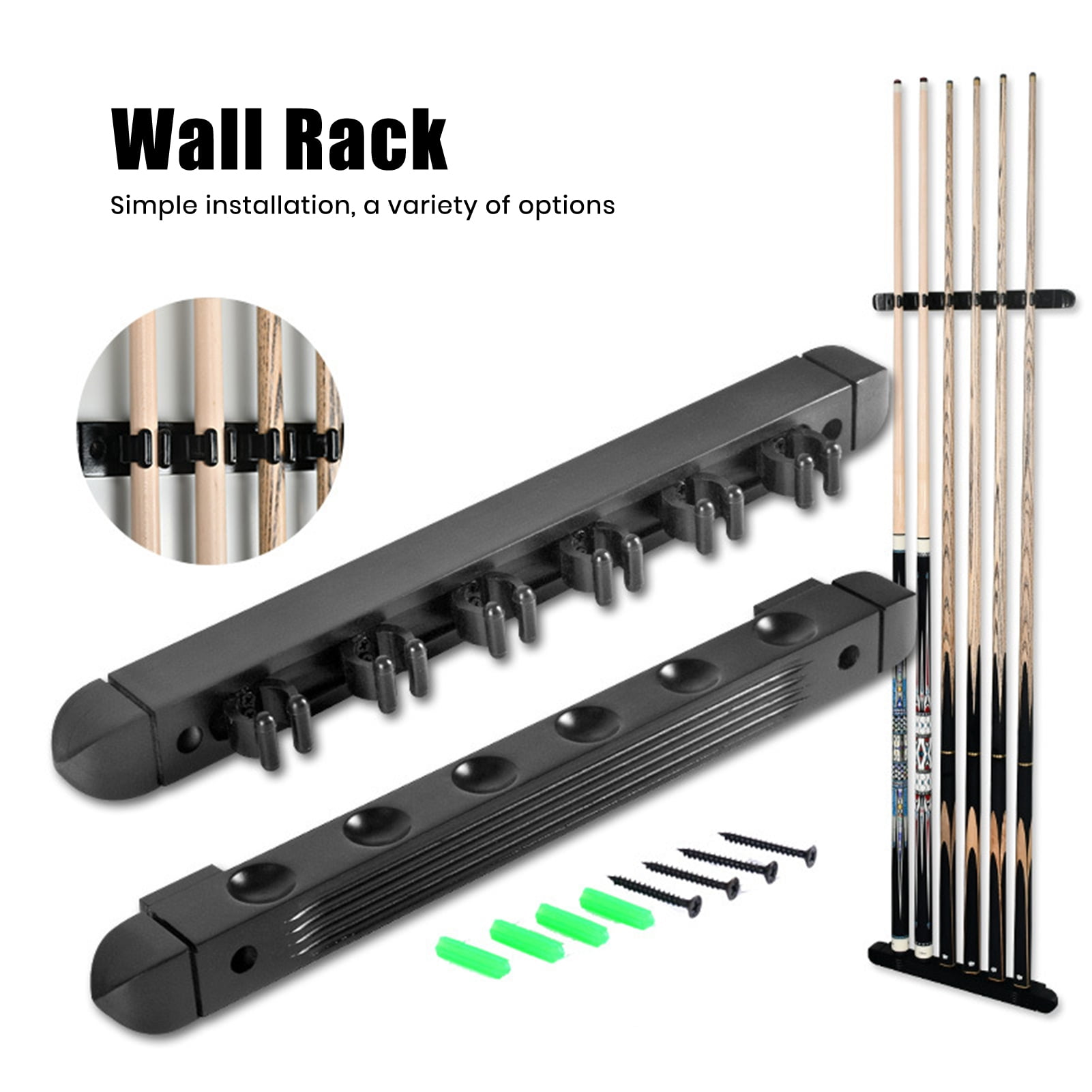 sunsanly Wall Mount Pool Stick Holder Billiard Pool Cue Rack Hardwood Pool Cue Holder Rest Cue