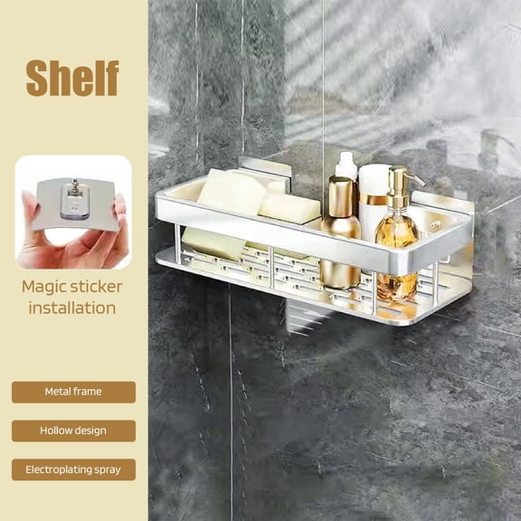 sunsanly Wall-mounted Storage Bracket Metal Shelf Rustproof Corrosion Resistant Strong Load-bearing Easy Installation Bathroom Shelf Shower Caddy