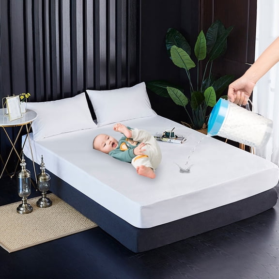 sunsanly Waterproof Fitted Sheet King Mattress Protector Cover Solid Color Breathable Fabric Easy to Install King Size Mattress Cover Protector