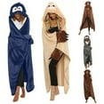 thumbnail image 1 of sunsanly Wearable Oversized Blanket Animal Theme Thick Keep Warm Hooded Cartoon Embroidery Double-sided Flannel Travel Camping Home Blanket, 1 of 8