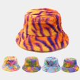 thumbnail image 1 of sunsanly Winter Bucket Hat Unisex Contrast Color Thick Plush Flat Top Heat Retention Foldable Streetwear Outdoor Fisherman Hat Traveling Shopping Headwear, 1 of 8