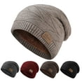 thumbnail image 1 of sunsanly Winter Men Hat Knitted Stretchy Piled Hat Thick Plush Lining Solid Color Ear Protection Warm Daily Wear Cap Outdoor Skiing Skating Headwear, 1 of 7