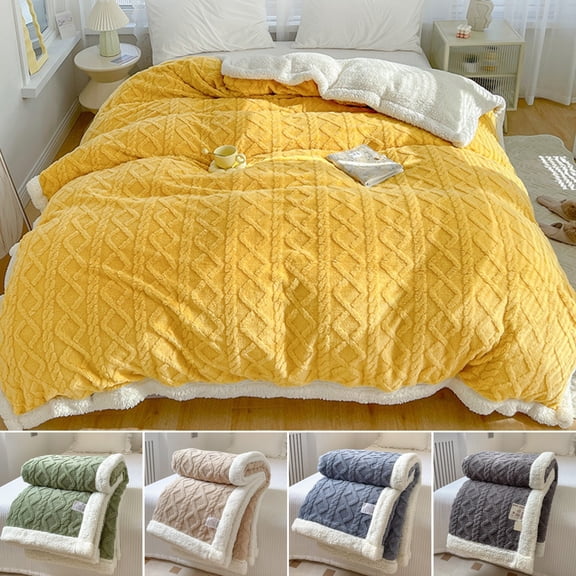 sunsanly Winter Thickened Blanket Double-sided Fluff Plush Double-layer 3D Jacquard Solid Color Office Nap Dormitory Home Bed Sofa Travel Cozy Warm Blanket