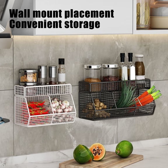 sunsanly Wire Mesh Storage Basket Large Capacity Strong Load-bearing Easy Installation Wall Mounted Shelf Organizer Basket