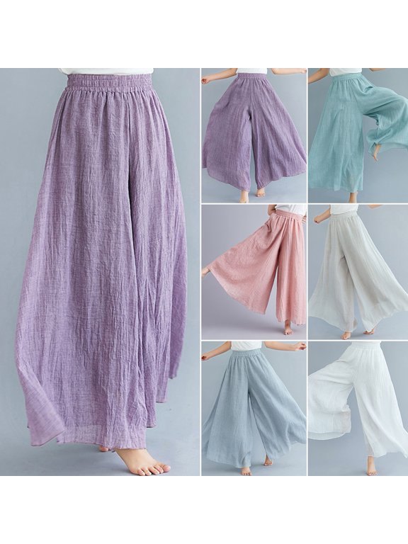 Women Casual Culottes Elastic High Waist Solid Color Wide Leg Pants Oversized Skirt Pants Streetwear