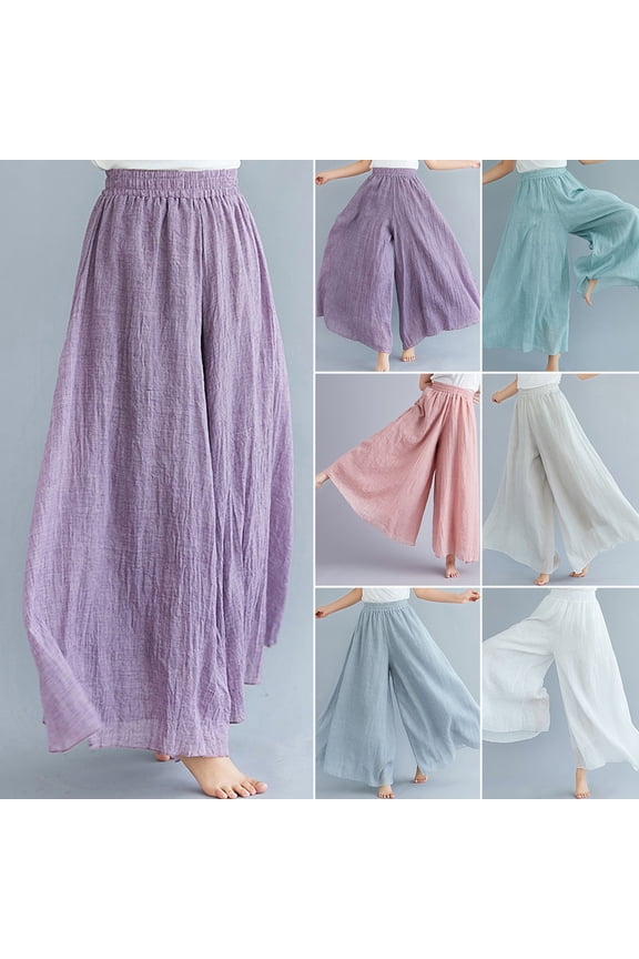 Women Casual Culottes Elastic High Waist Solid Color Wide Leg Pants Oversized Skirt Pants Streetwear
