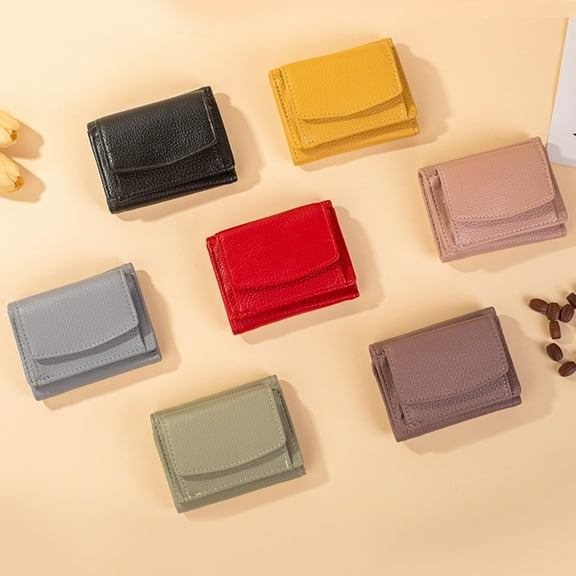 sunsanly Women Coin Purse Organizer Mini Wallet Solid Color Wear Resistant Multiple Compartments Card Holder Organizer Mini Wallet