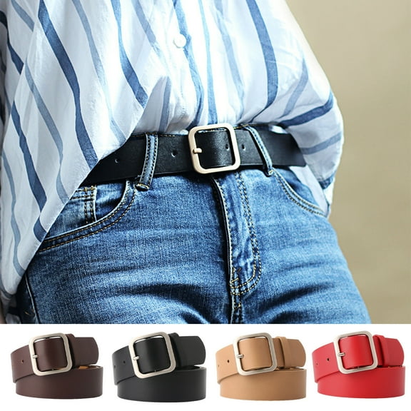 sunsanly Women Faux Leather Belt Adjustable Length Waistband Square Buckle Female Retro Belt Costume Accessories