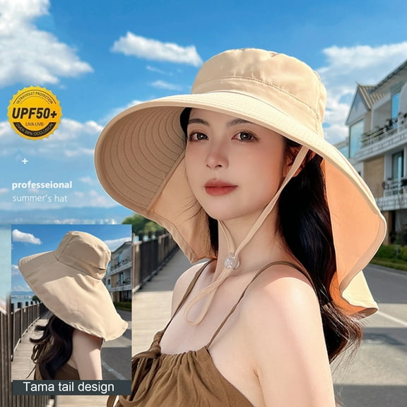 sunsanly Women Fisherman Hat Solid Color Bell-Shaped Basin Hat Large Brim Sun Protection Hat Shawl Design Fisherman Hat