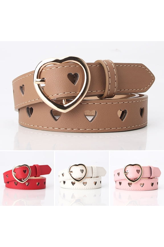 Women Heart-shaped Buckle Belt Heart Hollow Design Waistband Faux Leather Adjustable Length Belt Fashion Accessories