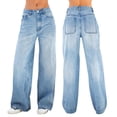 thumbnail image 1 of sunsanly Women Jeans High Waist Pockets Zipper Button Closure Gradient Color Retro Wide Leg Loose Colorfast Full Length Lady Long Denim Trousers, 1 of 8