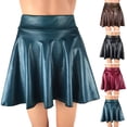 thumbnail image 1 of sunsanly Women Mini Skirt Loose Hem Solid Color High Waist Hidden Zipper Breathable Dress-up Faux Leather Pleated Summer Skirt Women Clothes, 1 of 7