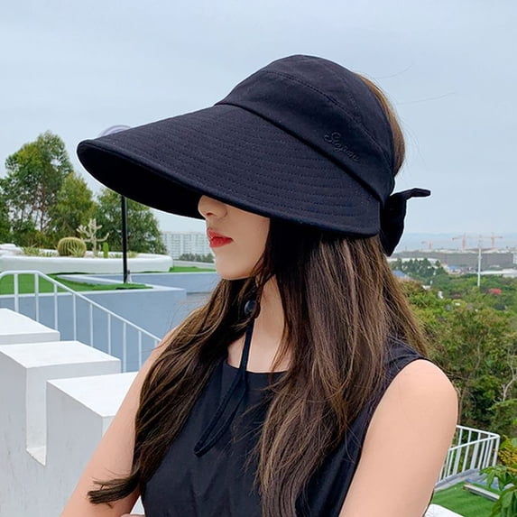 sunsanly Women Outdoor Hat Long Brim Face Protection Adjustable Circumference Empty Top Pure Color Lightweight Gardening Travel Sun Cap
