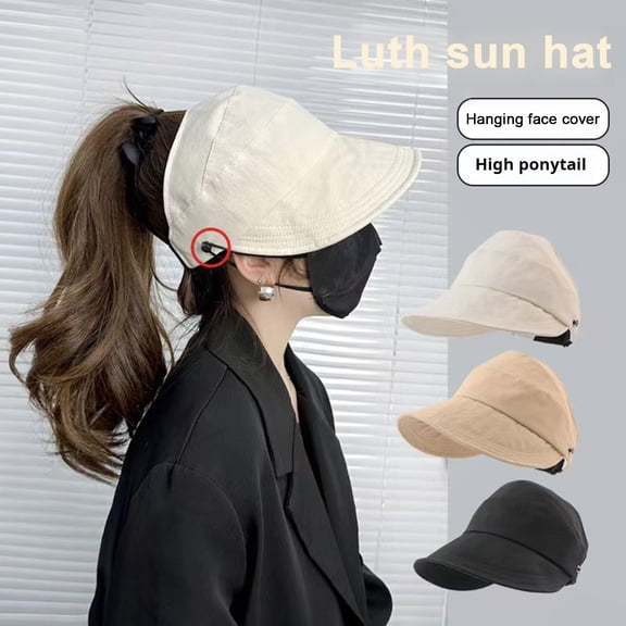 sunsanly Women Peaked Hat with Ponytail Hole And Masque Hook Sun Protection Adjustable Circumference Anti-UV Solid Color Breathable Lightweight Hiking Traveling Shopping Cap