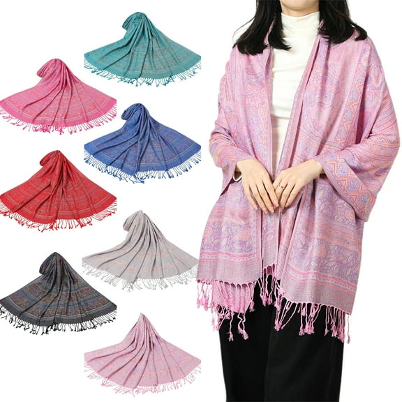 sunsanly Women Shawl Plant Flower Jacquard Print Shawl Scarf with Tassel Decoration Spring Autumn Versatile Wrap