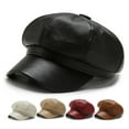 thumbnail image 1 of sunsanly Women Spring Summer Beret Retro Solid Color Faux Leather Short Brim Decorative Sun Protection Anti-UV Breathable Lady Painter Hat Unisex Octagonal Cap, 1 of 7