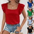thumbnail image 1 of sunsanly Women Summer Casual Shirt Square Collar Flying Sleeve Pullover Tops Solid Color Loose Fit Pleated Blouse Streetwear, 1 of 8