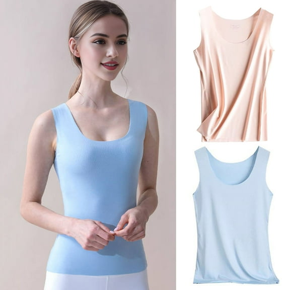 sunsanly Women Summer Vest Ice Silk Seamless Pullover Tops O-neck Sleeveless Slim Fit Bottoming Tops Solid Color Underwear Tank Tops