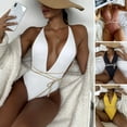 thumbnail image 1 of sunsanly Women Swimsuit Deep V-neck Solid Color One-piece Quick Dry Strap Swimming Halter Neck Surfing Diving Lady Monokini Water Sports Clothes, 1 of 8