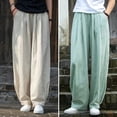 thumbnail image 1 of sunsanly Women Trousers Solid Color Elastic Waist Loose-fitting Retro with Pocket Decorative Cotton Hemp Summer Women Loose Wide-leg Pants for Women, 1 of 8