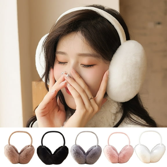 sunsanly Women Winter Earmuffs Thick Plush Ear Protection Windproof Adjustable Length Foldable Anti-slip Commuting Outdoor Skiing Headband Earmuffs