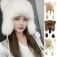 thumbnail image 1 of sunsanly Women Winter Hat Faux Fur Drawstring Ball Decor Racoon Cap Full Protection Windproof Warm Outdoor Skiing Headwear Photo Prop, 1 of 8