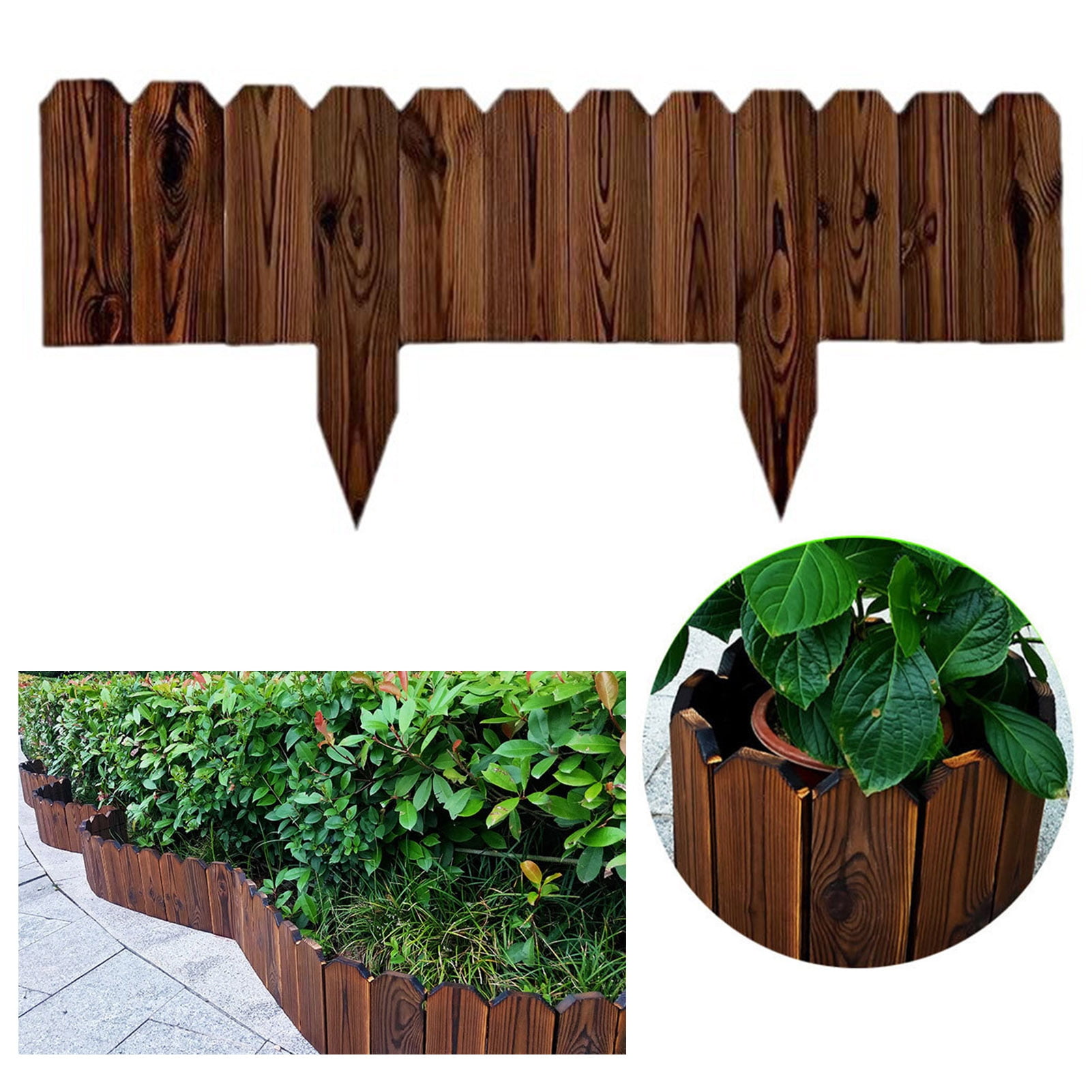 sunsanly Wood Fence Bendable Garden Edging Border Decorative Corrosion-resistant Flower Bed Fence Easy Install Multifunctional Outdoor Decor Barrier for Yard Patio Path