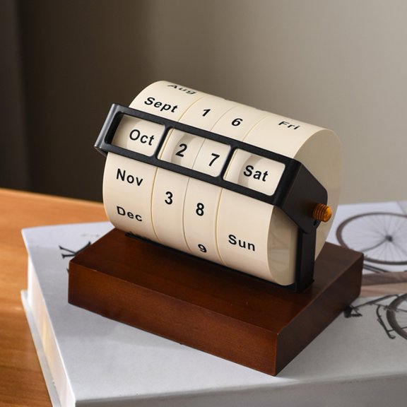 sunsanly Wooden Perpetual Calendar Desktop Calendar 2025 Manual Wheel Calendar Multifunctional Desktop Decoration for Home Office School