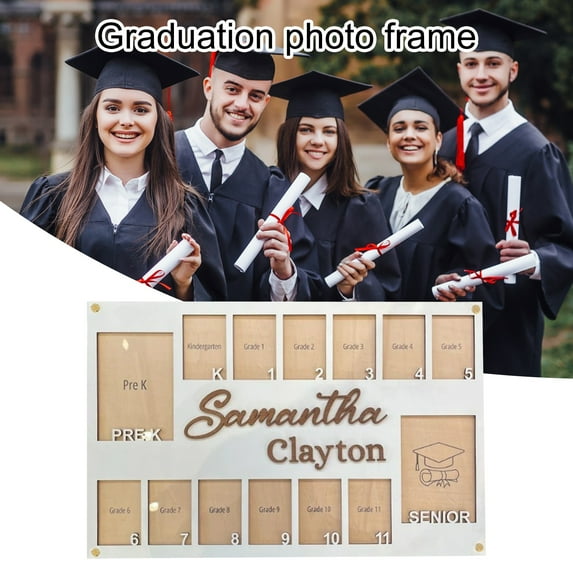 sunsanly Wooden School Photo Frame Pre-k to 12 School Years Keepsake Picture Frame Kindergarten to Graduation Wall Mount School Photo Collage Frame Decoration