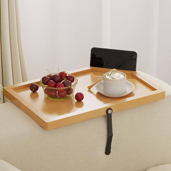 sunsanly Wooden Sofa Arm Tray with Slot Design Heightened Fence Stable Construction Foldable Functional Couch Desk Arm Table