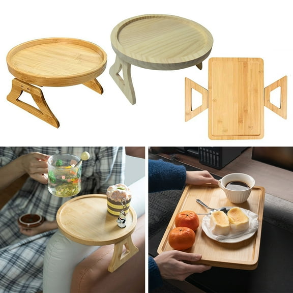 sunsanly Wooden Sofa Armrest Tray Universal Clip-On Side Table for Couch Non-Slip Sofa Tray Table with Raised Edges for Drinks Snacks
