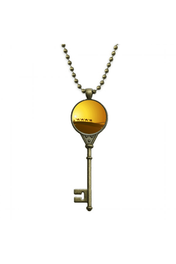 sunset all the way to the silk road camel desert key necklace pendant tray embellished chain