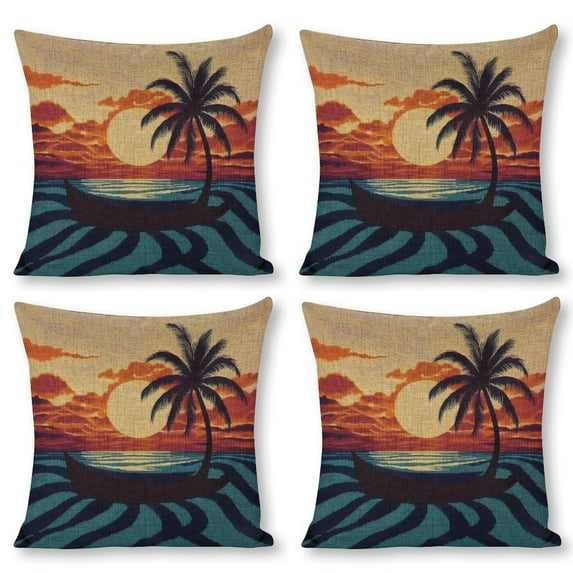 sunset palm_tree boatlinen throw pillowcase decoration pillowcase gifting preferred 20x20 inch cushion cover 4 sets sofa pillowcase sofa bedroom living room car