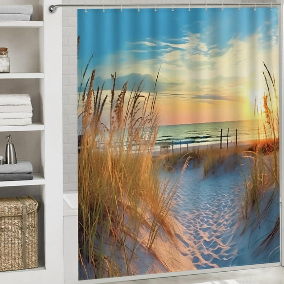 sunset sea oats beach Bathroom shower curtain beautiful pattern printed shower curtain  Cloth Fabric Bathroom Decor Set with Hooks
