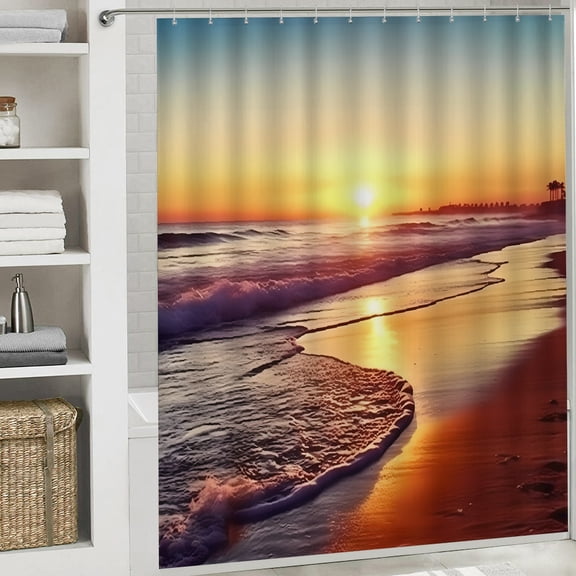 sunset wave surfboard beautiful pattern printed shower curtain Bathroom shower curtain  Cloth Fabric Bathroom Decor Set with Hooks