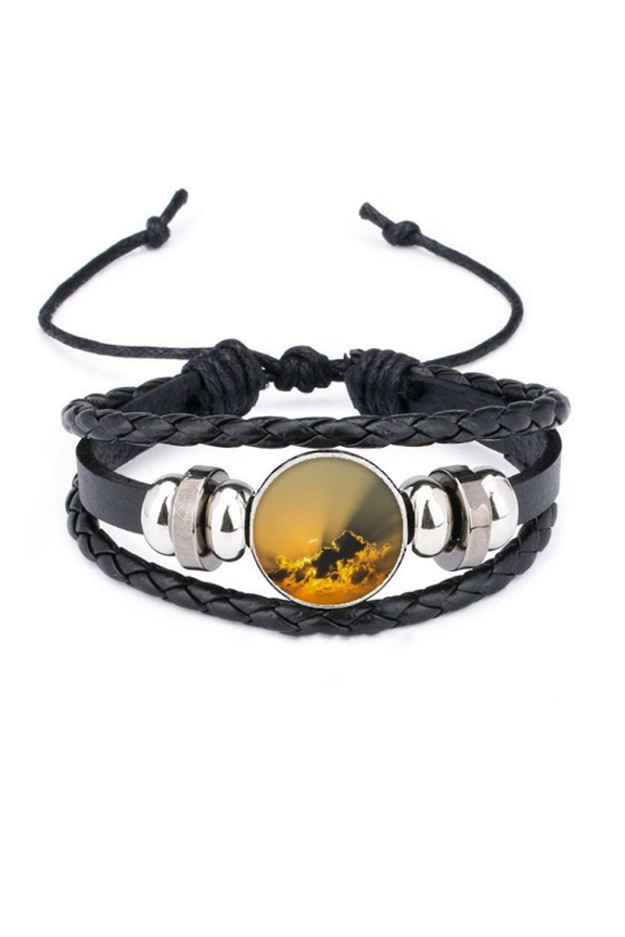 sunshine dark orange clouds bracelet braided leather woven wristband
