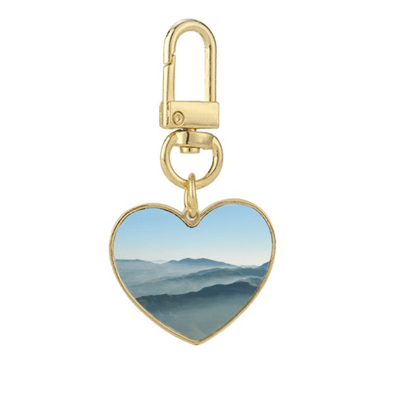 sunshine mountains fog nature gold heart keychain metal keyring holder