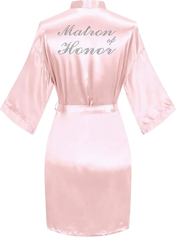 sunshinemall Women's Satin Kimono Robes with Rhinestones Bride ...