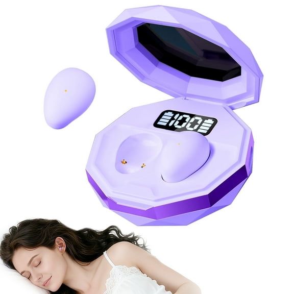 sunvito Sleep Earbuds, Mini Sleep Earbuds for Side Sleepers, 28H Playtime with IPX6 Waterproof LED Earphones for Small Ears Sleeping Working, Exercise,Hiking(Purple)