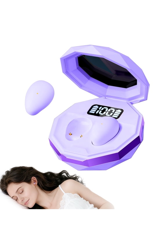 Sleep Earbuds, Mini Sleep Earbuds for Side Sleepers, 28H Playtime with IPX6 Waterproof LED Earphones for Small Ears Sleeping Working, Exercise,Hiking(Purple)